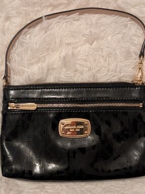 Michael Kors Black Patent Shoulder Bag with Gold Hardware